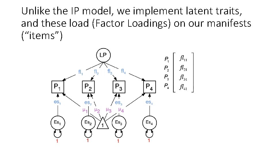 Unlike the IP model, we implement latent traits, and these load (Factor Loadings) on