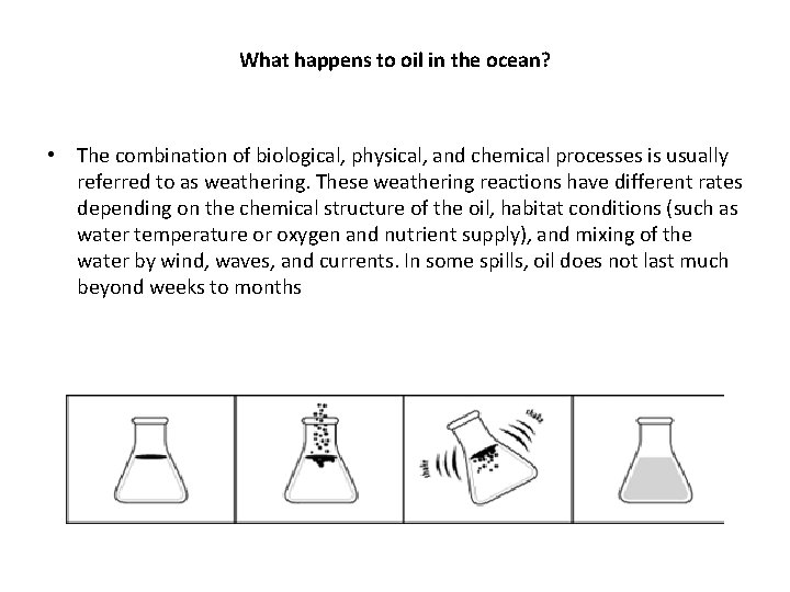 What happens to oil in the ocean? • The combination of biological, physical, and