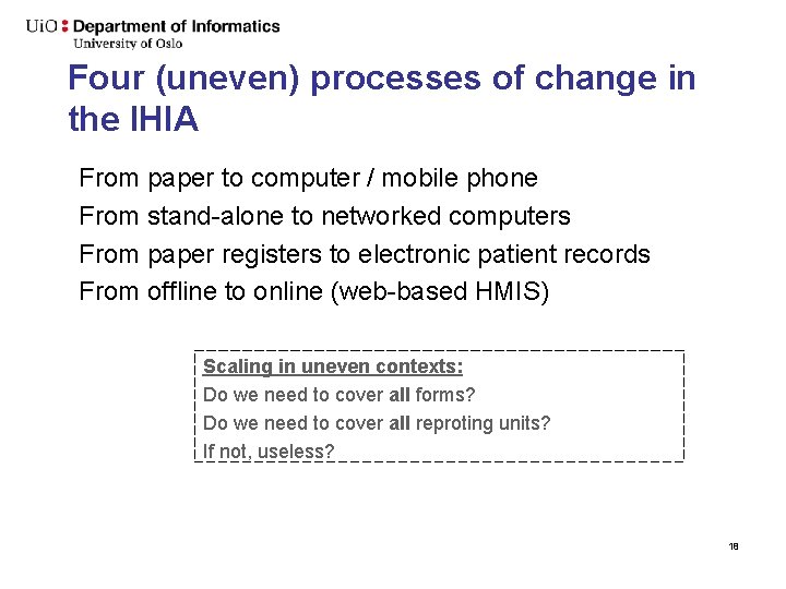 Four (uneven) processes of change in the IHIA From paper to computer / mobile Four (uneven) processes of change in the IHIA From paper to computer / mobile