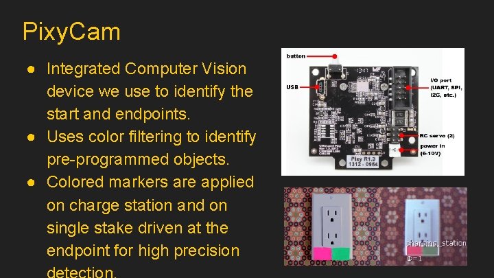 Pixy. Cam ● Integrated Computer Vision device we use to identify the start and