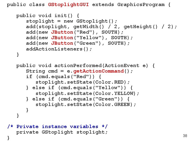 public class GStoplight. GUI extends Graphics. Program { public void init() { stoplight = public class GStoplight. GUI extends Graphics. Program { public void init() { stoplight =