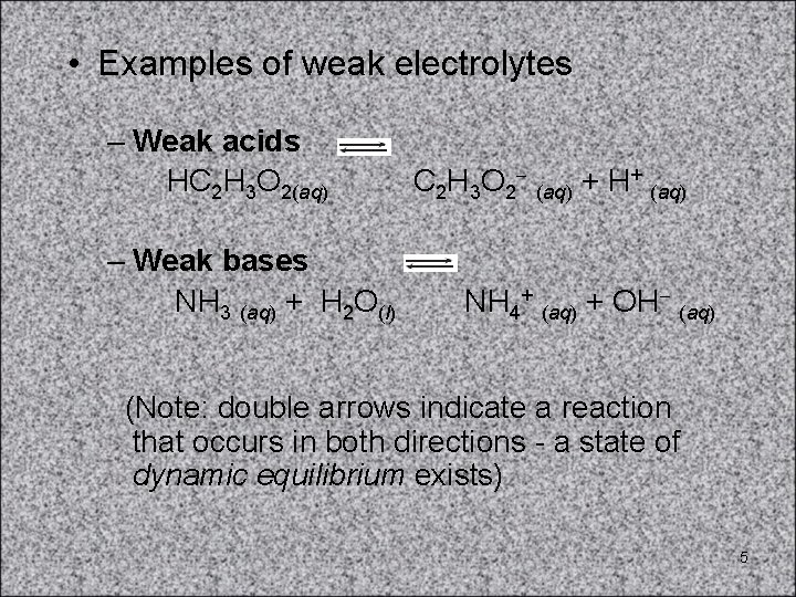  • Examples of weak electrolytes – Weak acids HC 2 H 3 O