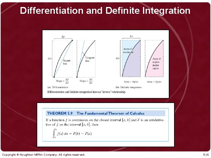 Differentiation and Definite Integration Copyright © Houghton Mifflin Company. All rights reserved. 5|6 