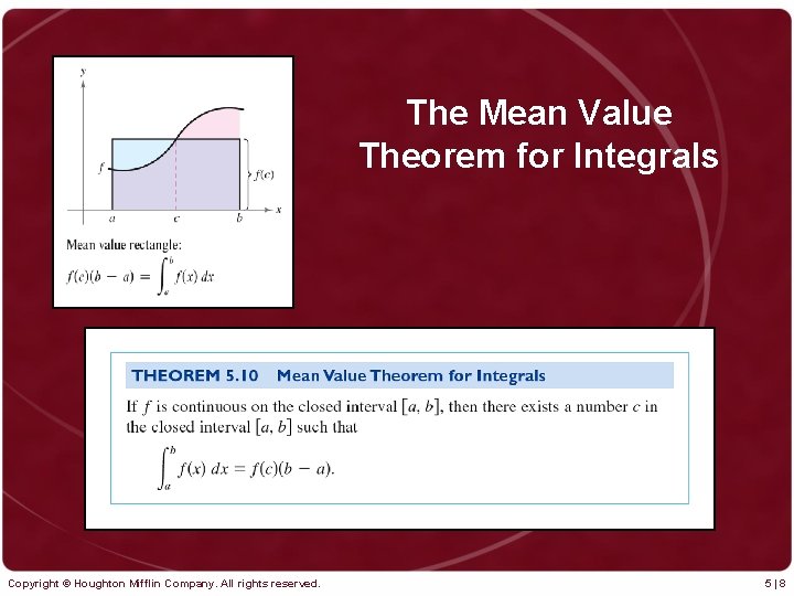 The Mean Value Theorem for Integrals Copyright © Houghton Mifflin Company. All rights reserved.