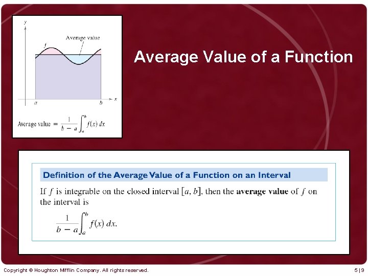 Average Value of a Function Copyright © Houghton Mifflin Company. All rights reserved. 5|9