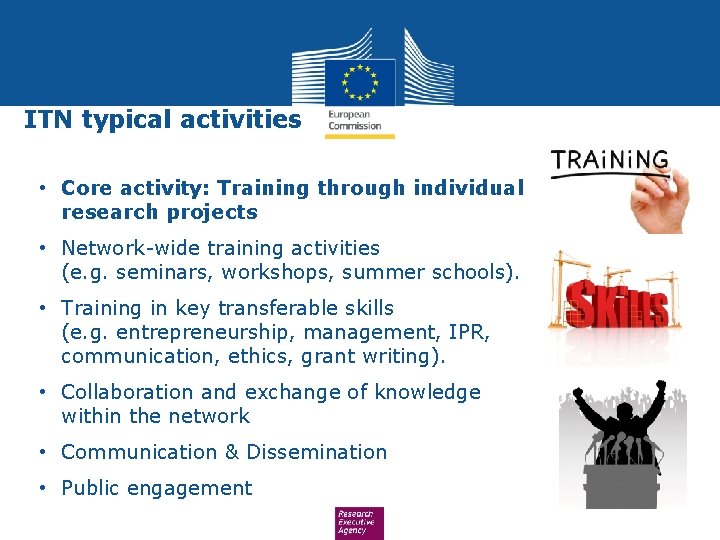 ITN typical activities • Core activity: Training through individual research projects • Network-wide training