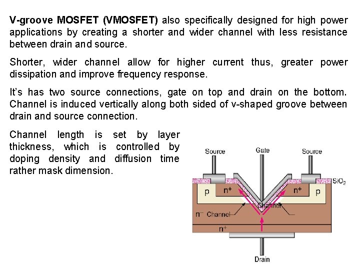 V-groove MOSFET (VMOSFET) also specifically designed for high power applications by creating a shorter