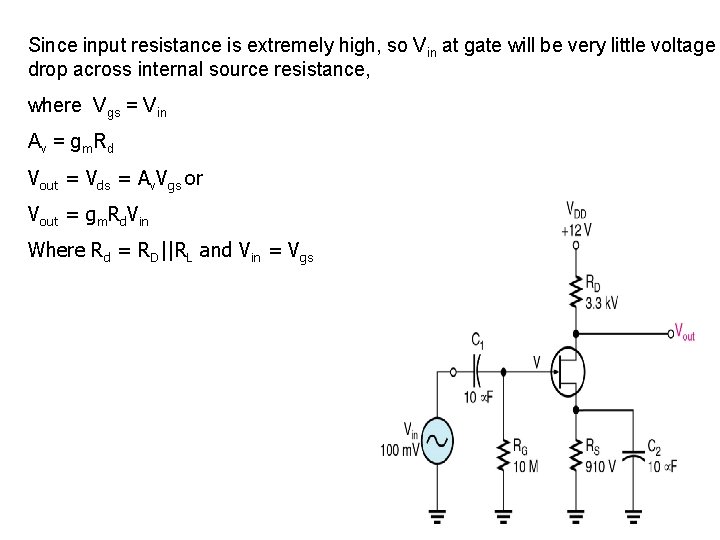 Since input resistance is extremely high, so Vin at gate will be very little