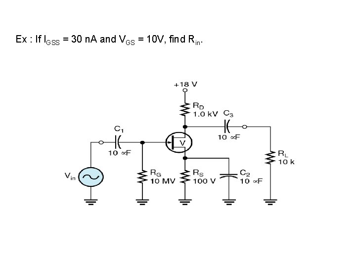 Ex : If IGSS = 30 n. A and VGS = 10 V, find