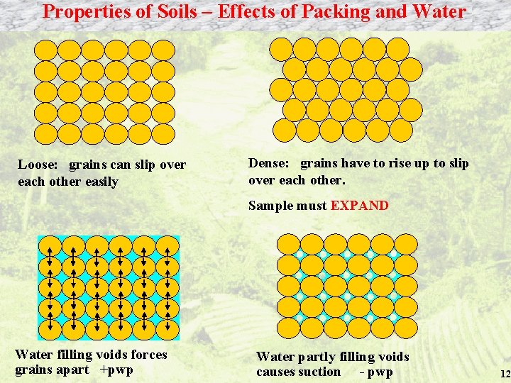 Properties of Soils – Effects of Packing and Water Loose: grains can slip over