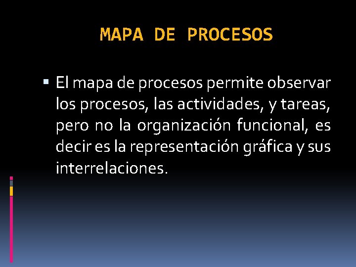 MAPA DE PROCESOS El mapa de procesos permite observar los procesos, las actividades, y