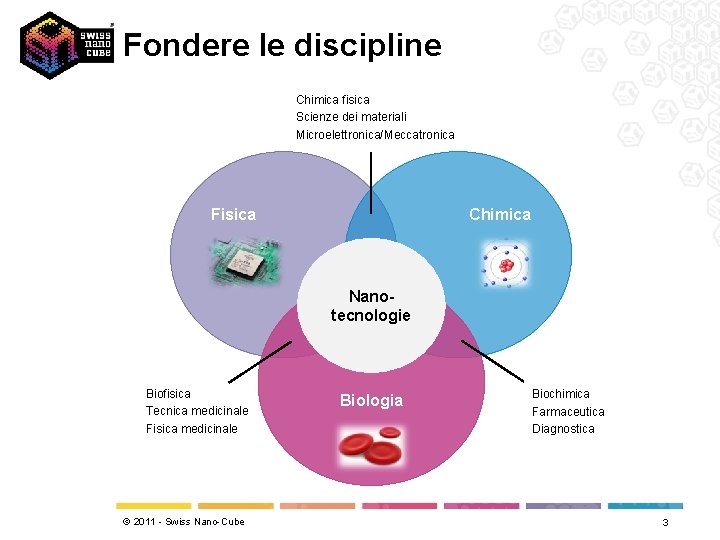 Fondere le discipline Chimica fisica Scienze dei materiali Microelettronica/Meccatronica Fisica Chimica Nanotecnologie Biofisica Tecnica