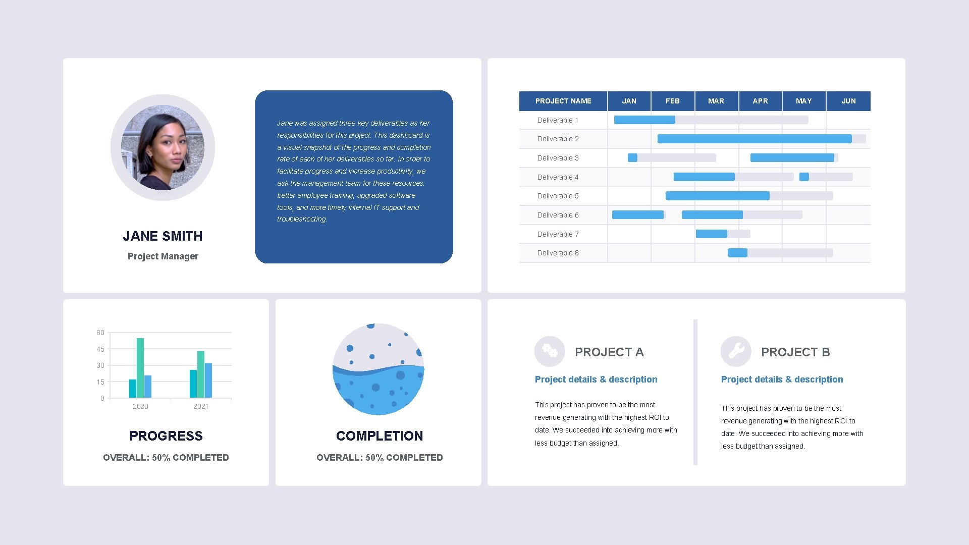 PROJECT NAME Jane was assigned three key deliverables as her responsibilities for this project. PROJECT NAME Jane was assigned three key deliverables as her responsibilities for this project.