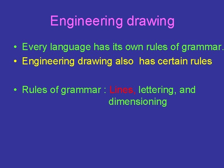 Engineering drawing • Every language has its own rules of grammar. • Engineering drawing