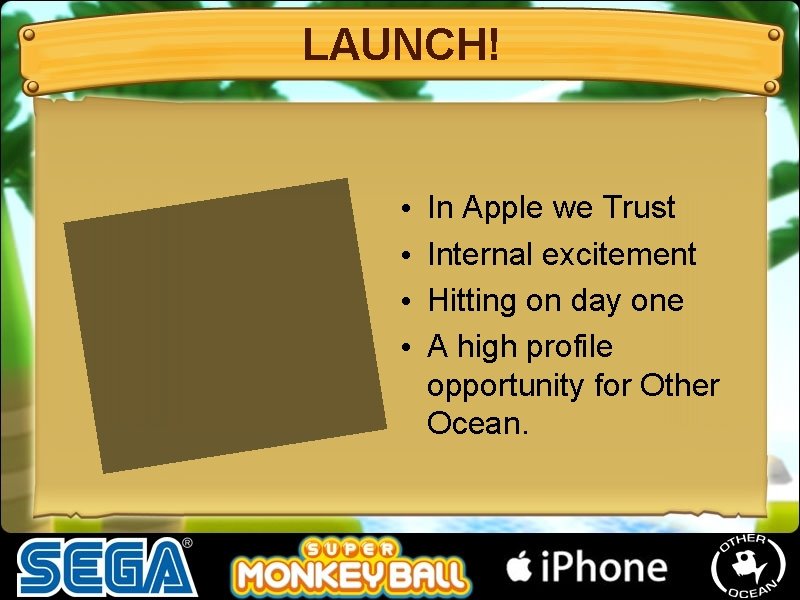 LAUNCH! • • In Apple we Trust Internal excitement Hitting on day one A LAUNCH! • • In Apple we Trust Internal excitement Hitting on day one A