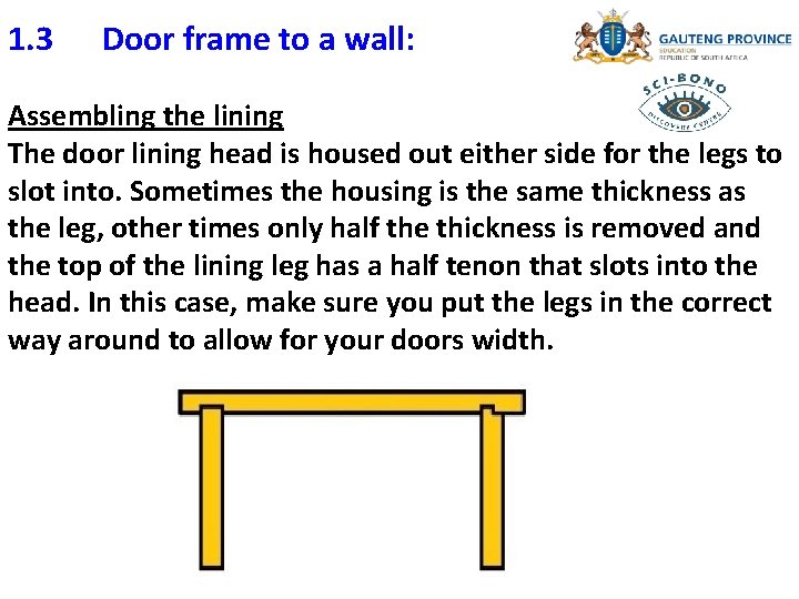 1. 3 Door frame to a wall: Assembling the lining The door lining head