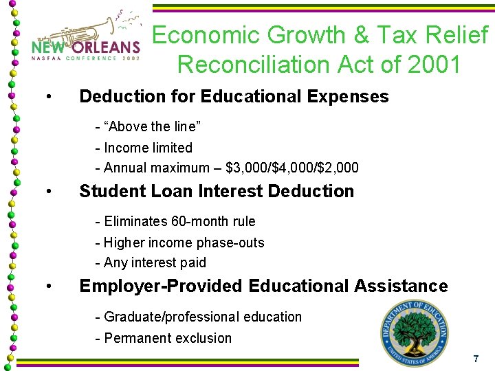 Economic Growth & Tax Relief Reconciliation Act of 2001 • Deduction for Educational Expenses