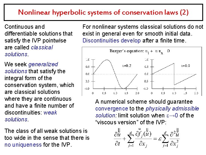 Nonlinear hyperbolic systems of conservation laws (2) Continuous and differentiable solutions that satisfy the