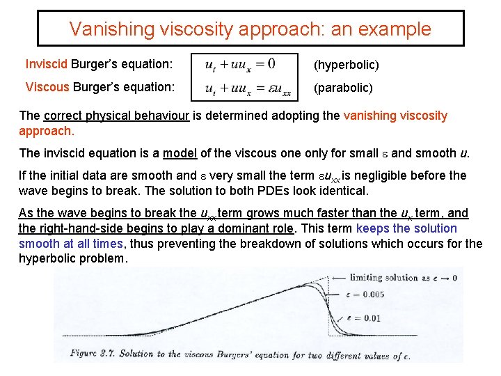 Vanishing viscosity approach: an example Inviscid Burger’s equation: (hyperbolic) Viscous Burger’s equation: (parabolic) The