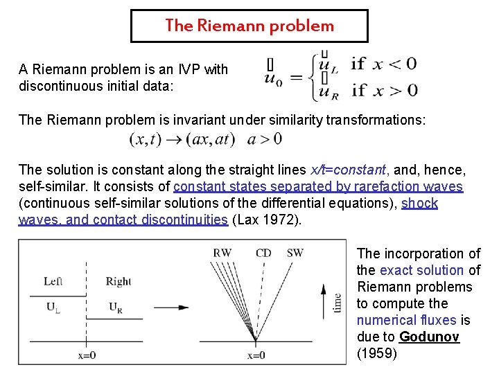 The Riemann problem A Riemann problem is an IVP with discontinuous initial data: The