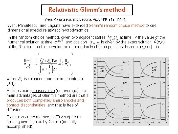 Relativistic Glimm’s method (Wen, Panaitescu, and Laguna, Ap. J, 486, 919, 1997) Wen, Panaitescu,