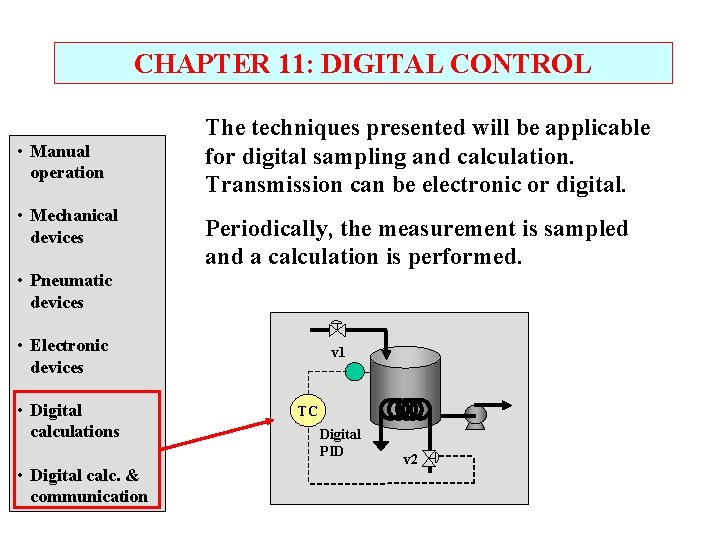 CHAPTER 11: DIGITAL CONTROL • Manual operation • Mechanical devices The techniques presented will