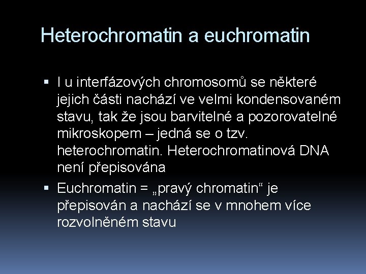 Heterochromatin a euchromatin I u interfázových chromosomů se některé jejich části nachází ve velmi