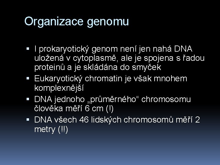 Organizace genomu I prokaryotický genom není jen nahá DNA uložená v cytoplasmě, ale je