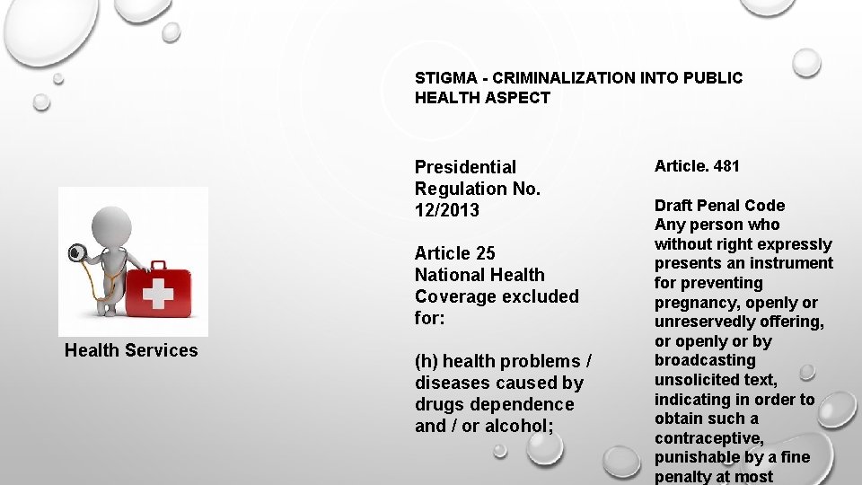 STIGMA - CRIMINALIZATION INTO PUBLIC HEALTH ASPECT Presidential Regulation No. 12/2013 Article 25 National