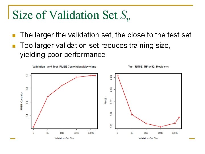 Size of Validation Set Sv n n The larger the validation set, the close