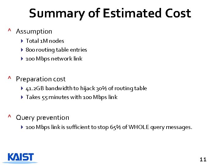 Summary of Estimated Cost ^ Assumption 4 Total 1 M nodes 4 800 routing