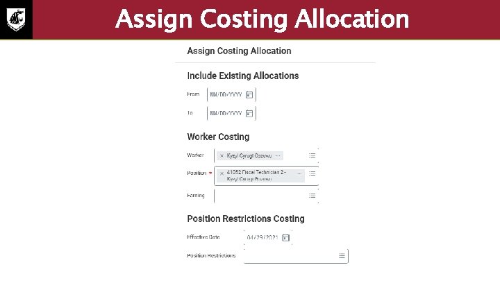 Assign Costing Allocation 