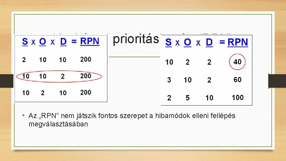 Kockázati prioritási szám(RPN) • Az „RPN” nem játszik fontos szerepet a hibamódok elleni fellépés