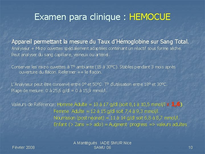 Examen para clinique : HEMOCUE Appareil permettant la mesure du Taux d’Hémoglobine sur Sang