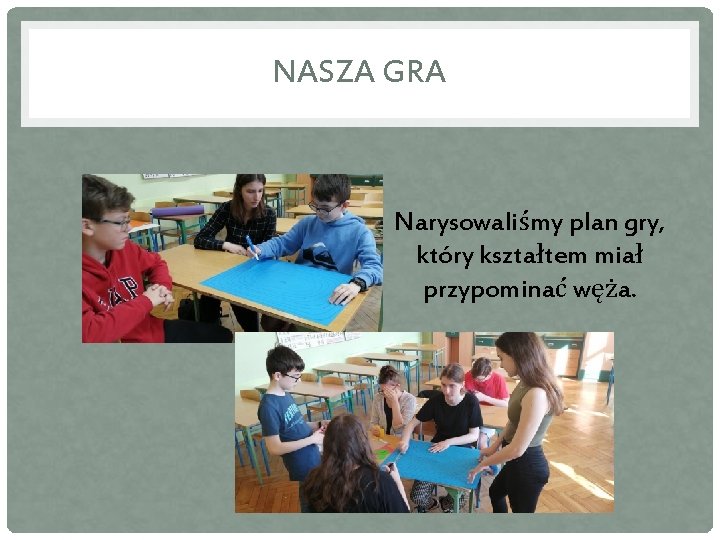 NASZA GRA Narysowaliśmy plan gry, który kształtem miał przypominać węża. 