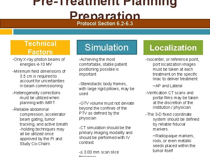 Pre-Treatment Planning Preparation Protocol Section 6. 2 -6. 3 Technical Factors -Only X-ray photon
