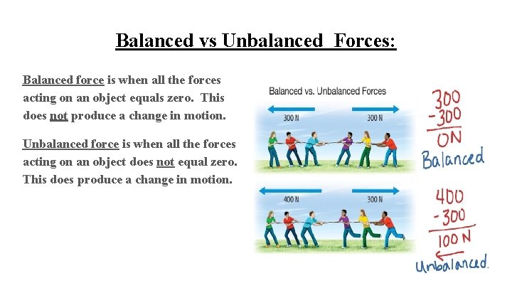Balanced vs Unbalanced Forces: Balanced force is when all the forces acting on an