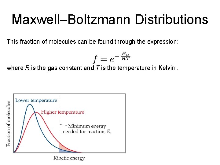 Maxwell–Boltzmann Distributions This fraction of molecules can be found through the expression: where R