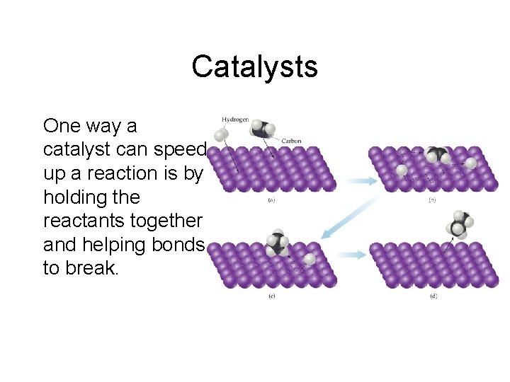 Catalysts One way a catalyst can speed up a reaction is by holding the