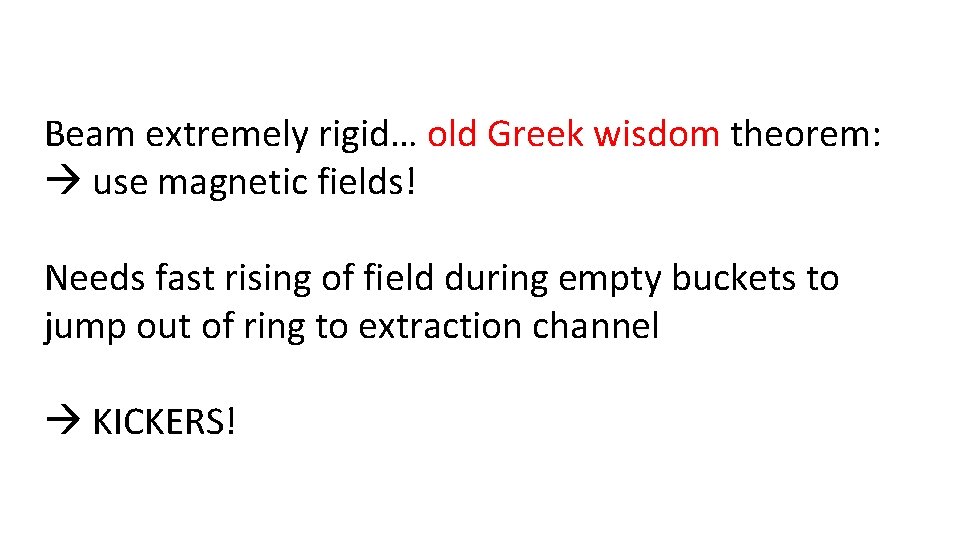 Beam extremely rigid… old Greek wisdom theorem: use magnetic fields! Needs fast rising of