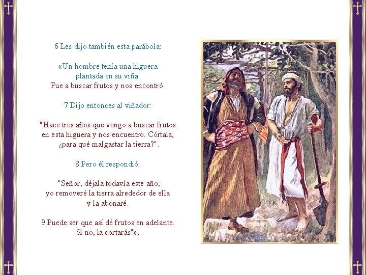 6 Les dijo también esta parábola: «Un hombre tenía una higuera plantada en su
