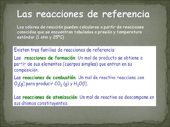 Las reacciones de referencia Los calores de reacción pueden calcularse a partir de reacciones