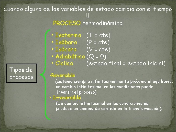 Cuando alguna de las variables de estado cambia con el tiempo ß PROCESO termodinámico