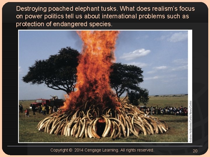 Destroying poached elephant tusks. What does realism’s focus on power politics tell us about