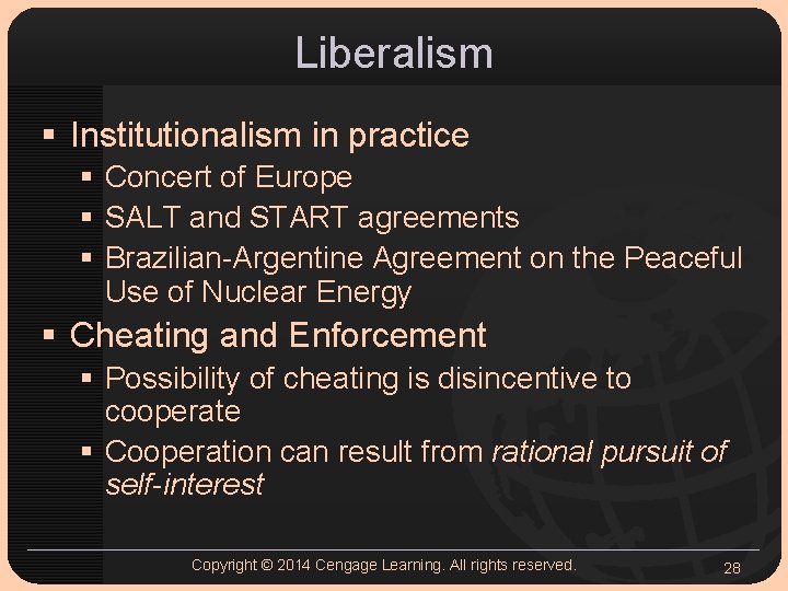 Liberalism § Institutionalism in practice § Concert of Europe § SALT and START agreements