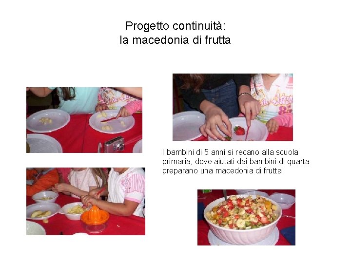 Progetto continuità: la macedonia di frutta I bambini di 5 anni si recano alla Progetto continuità: la macedonia di frutta I bambini di 5 anni si recano alla
