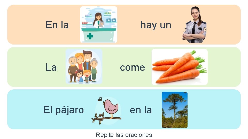 En la La El pájaro hay un come en la Repite las oraciones 