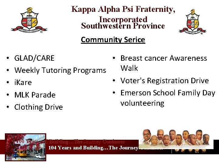 Kappa Alpha Psi Fraternity, Incorporated Southwestern Province Community Serice • • • GLAD/CARE •