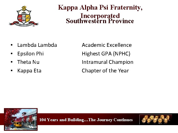 Kappa Alpha Psi Fraternity, Incorporated Southwestern Province • • Lambda Epsilon Phi Theta Nu