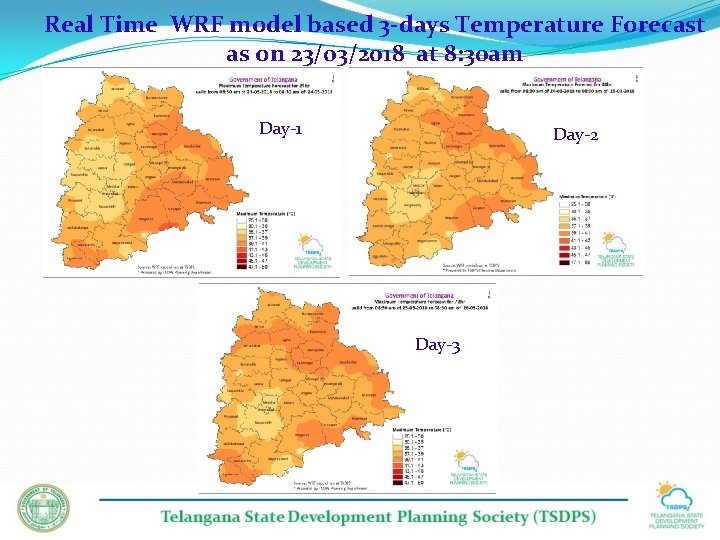 Real Time WRF model based 3 -days Temperature Forecast as on 23/03/2018 at 8: